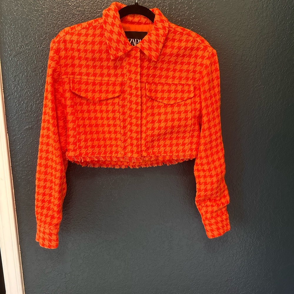 Zara Orange Blazer Cropped Suit Jacket